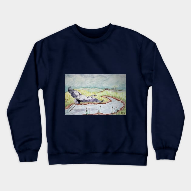 Flight of the Great Blue Heron Crewneck Sweatshirt by DlmtleArt